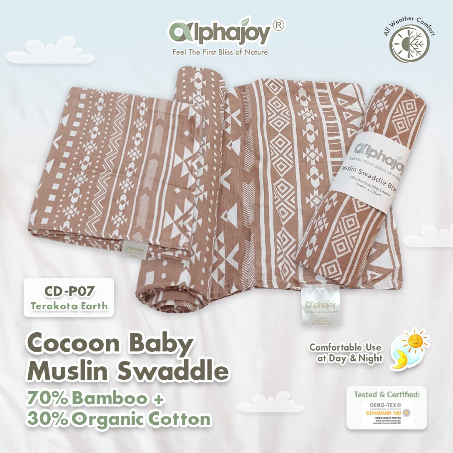 ALPHAJOY COCOON BABY MUSLIN SWADDLE BAMBOO &amp; ORGANIC COTTON