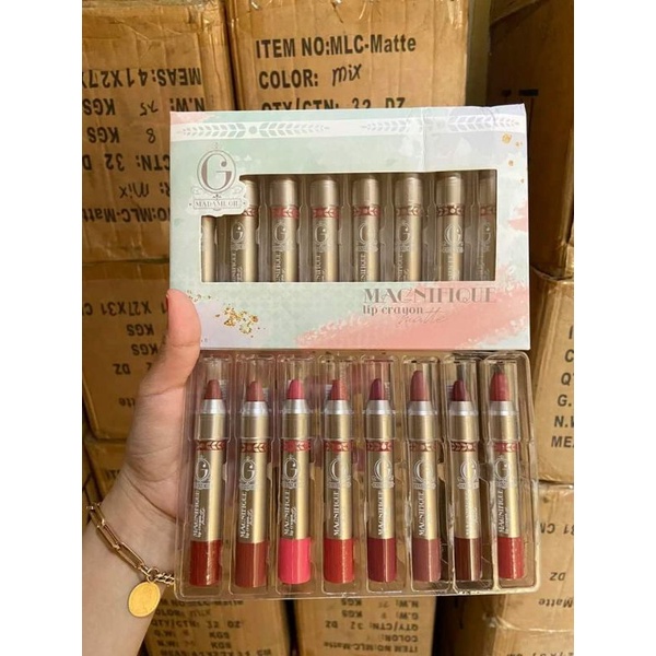 LIP CRAYON MADAM GIE HARGA SUDAH DAPAT 1 BOX ISI 8 LIPSTIK