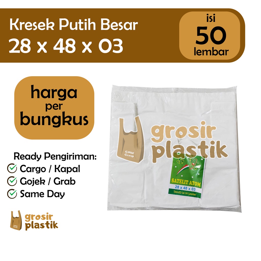 Kantong Kresek Putih Besar 28 x 48 x 03 Satelit Atom isi 50 M034