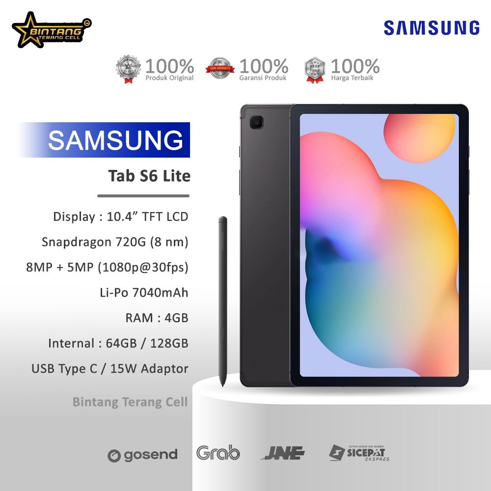 Samsung tablet s6 lite samsung galaxy tab s6 lite ram 4/128gb - ram 4/64gb garansi resmi