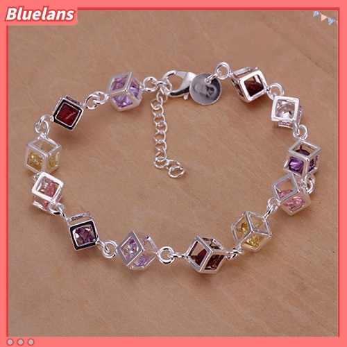 Bluelans Fashion Women Silver Plated Cube Colorful CZ Bracelet Bangle Jewelry Gifts
