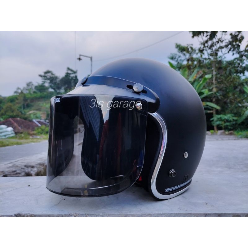 HELM BOGO DEWASA HELEM BOGO CLASSIC HELM BOGO RETRO PRIA WANITA KACA DATAR SNI