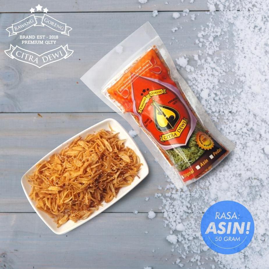 

Mega Max--Bawang Goreng Sumenep Asli Khas Kuningan Bawang Goreng Citra Dewi ORIGINAL, ASIN, PEDAS 50 gramo