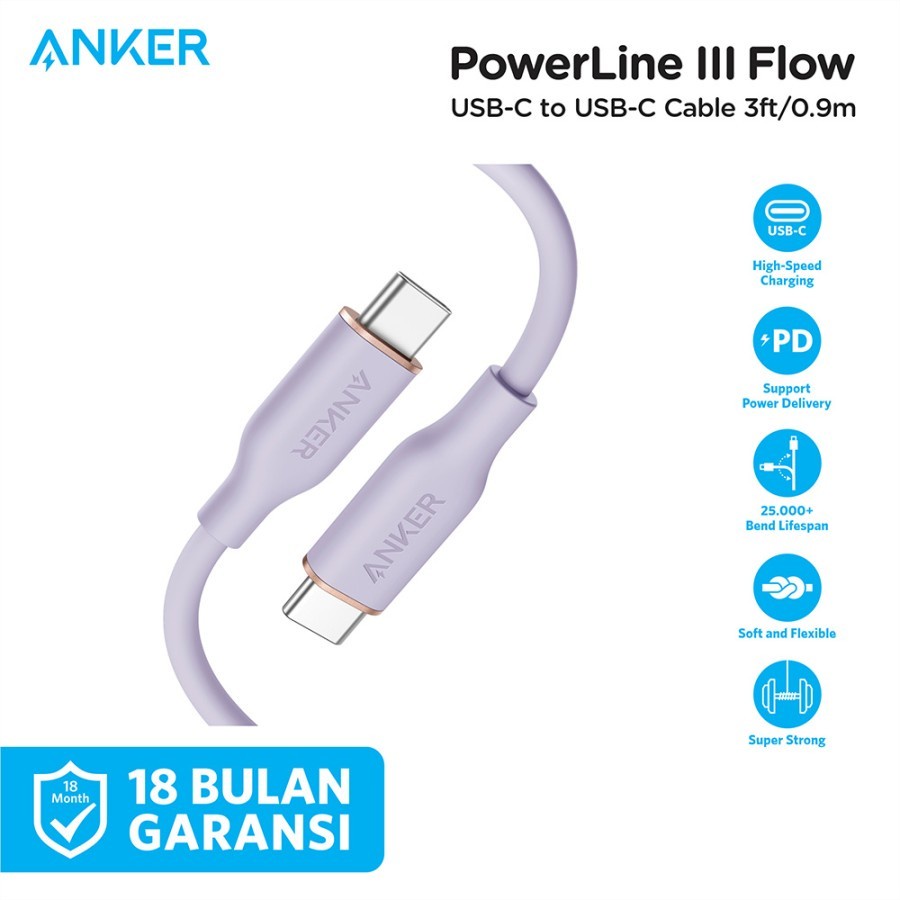 Kabel Charger Anker PowerLine III Flow USB-C to USB-C 3ft A8552