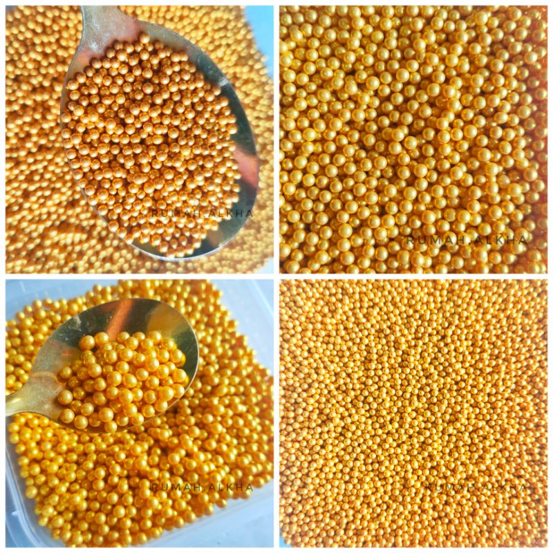 

Mutiara Gold Doff - Mutiara Emas 2mm - 4mm Sprinkle - Spikel - Tirmit - Hiasan Kue Tart - Cupcake
