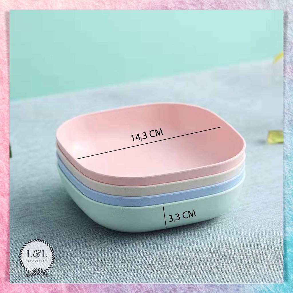 Piring Persegi Kecil Piring Buah Piring Sayur Piring Makanan Ringan Piring Plastik Mini Bahan Jerami Gandum BPA Free Warna Pink Biru Hijau Cream Perlengkapan Makan Rumah Wheat Straw Plate