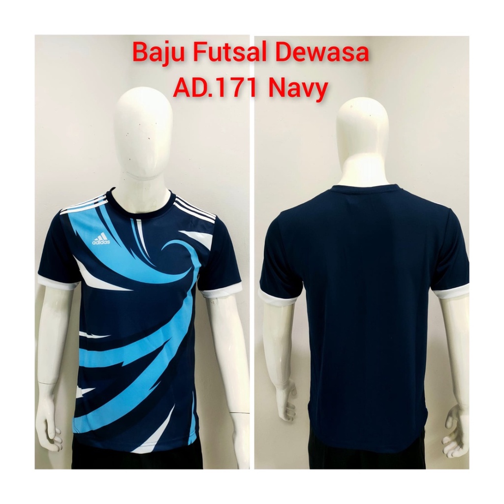 Kaos futsal pria AD171 jersey sepak bola club baju atasan wanita dewasa t-shirt seragam jersy outfit klub olahraga kostum jarsey soccer pakaian oblong sport custom print apparel suit navy