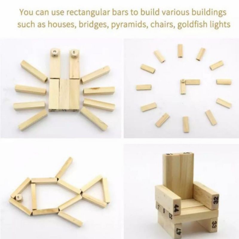 Permainan Susun Balok Keseimbangan 54 balok dan 4 Dadu Wooden Block