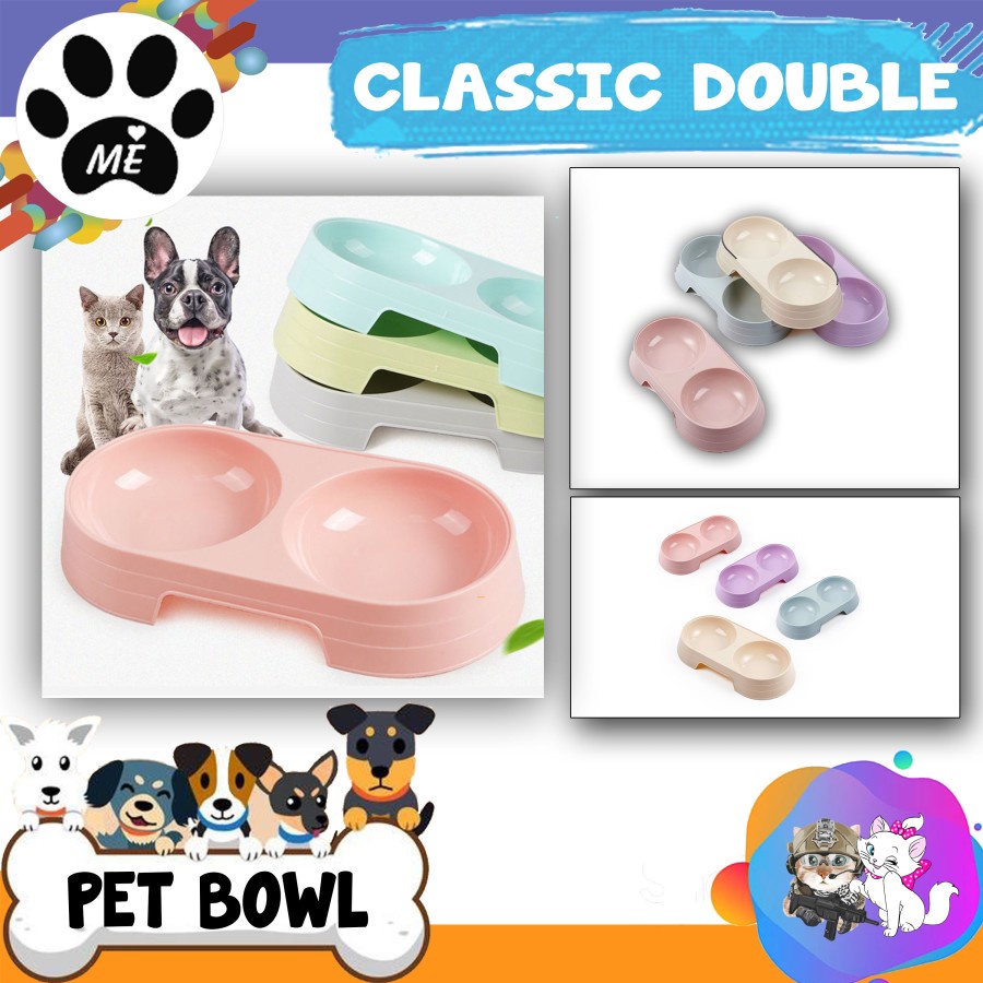 Pet Bowl Double Bulat - Tempat Makan Kucing Anjing Double - Mangkok Makan Kucing Double Murah
