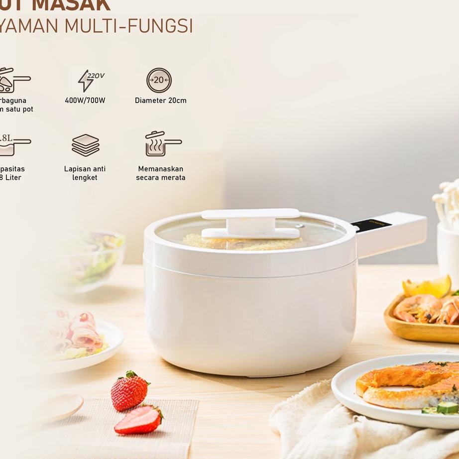 Special Price KADONIO Panci Listrik Multifungsi Teflon Anti Gores Liner Nano Porselen Putih Penggore