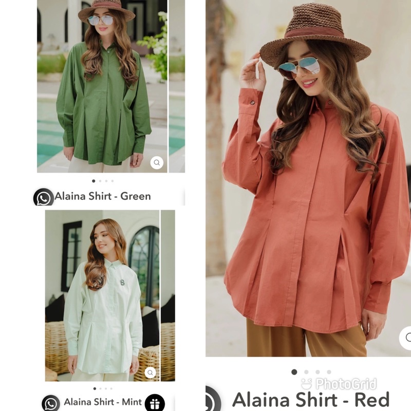 alaina shirt red mint green Benang jarum benangjarum XS S M L XL XXL buttonscarves nada series voal 