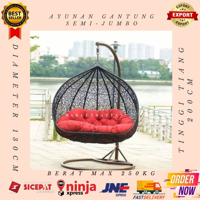 AYUNAN KURSI GANTUNG ROTAN SINTETIS SEMI JUMBO SANTAI TERAS RUMAH