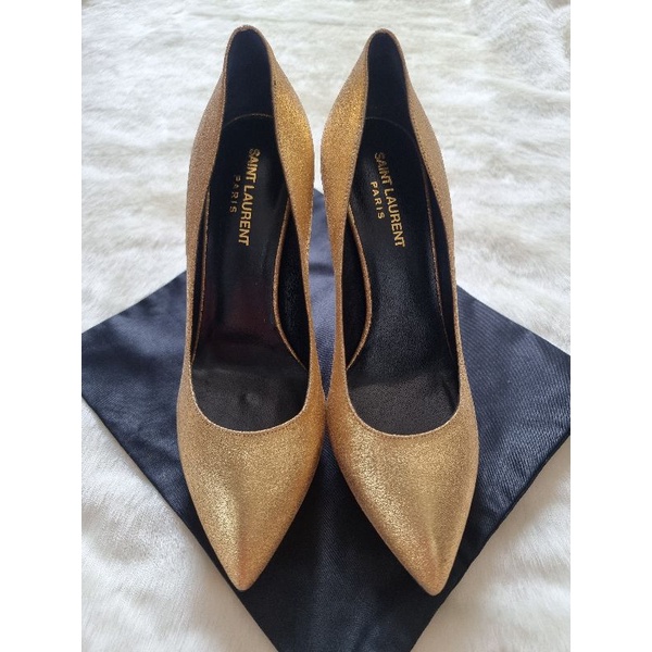 Like new Sepatu YSL /Saint Laurent Janis Pump Gold sz 38