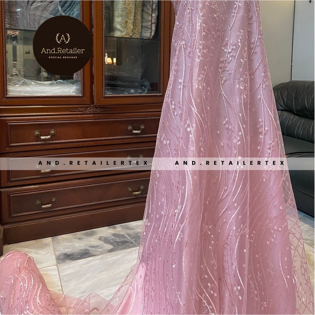 Kain Bahan Kebaya Brokat Tile Gloria Luxury warna Rose Gold