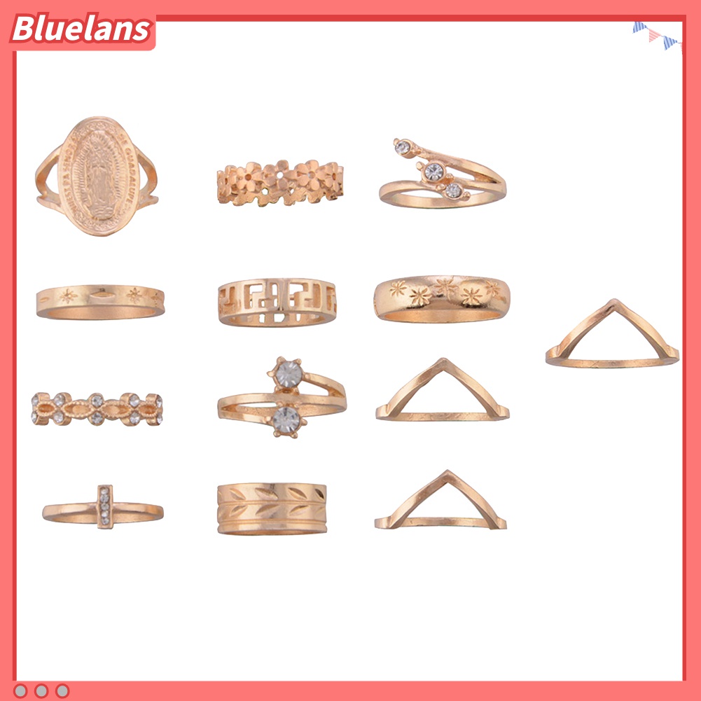 13pcs / Set Cincin Knuckle Midi Tumpuk Desain Bunga Virgin Mary Aksen Berlian Imitasi Untuk Wanita