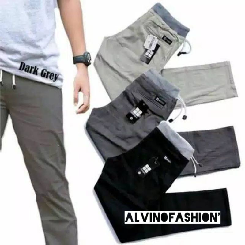 CELANA CHINO PANJANG RIP KOLOR PINGGANG KARET Size 27-38