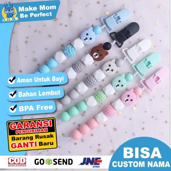 PC 5 | TALI EMPENG DAN TEETHER BISA CUSTOM NAMA | PACIFIER CLIP | TEETHER TALI DOT EMPENG CHAIN GANTUNGAN BAHAN SILIKON AMAN BPA FREE | RUZAIN MALL