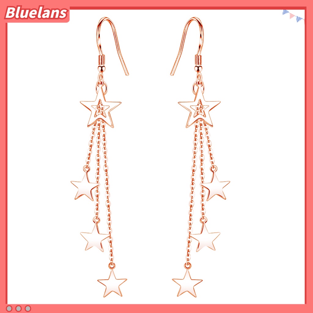 Anting Kait Rumbai Panjang Pertengahan Desain Bintang Glitter Untuk Aksesoris Wanita