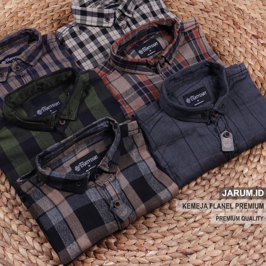 MALL COD Kemeja Flanel Pria Lengan Panjang Premium Terlaris Brill Eighty eight Jack Brown Uniqlo Hem