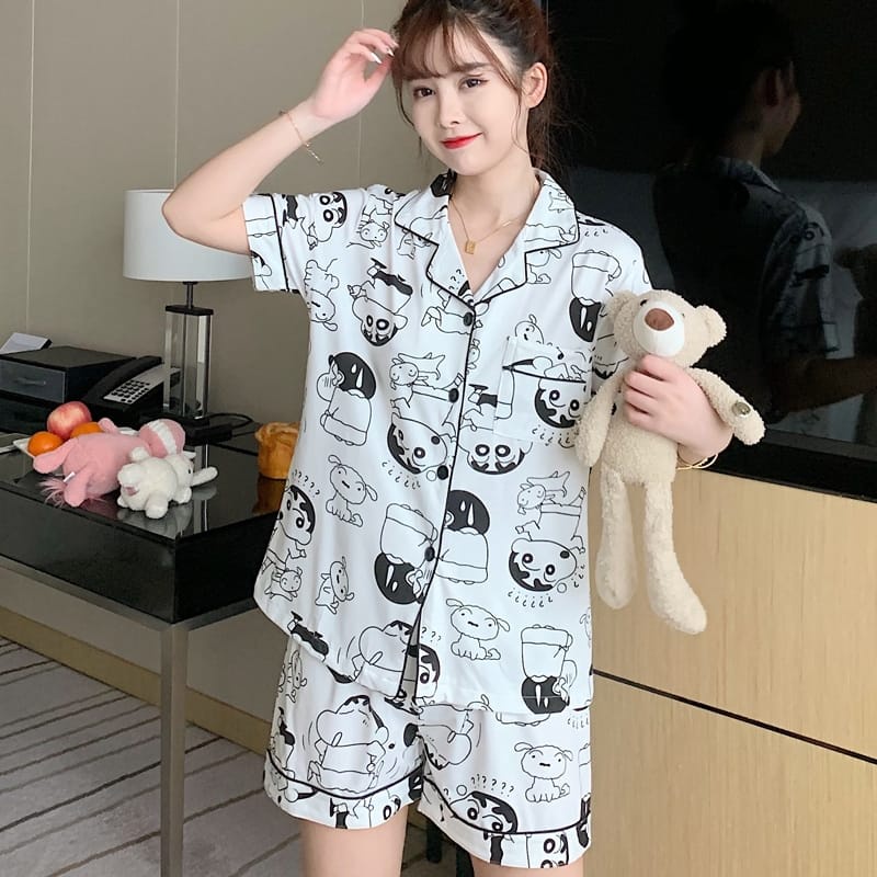 TELLY ➡️ 319 Set Baju Tidur Wanita Dewasa Celana Pendek Piyama Model Kemeja HP Import Korea Motif Kekinian