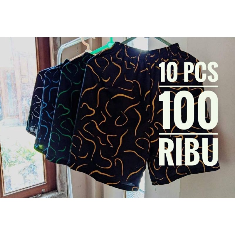10 pcs 100 ribu kolor motif cacing / pria wanita / boxer / celana pendek
