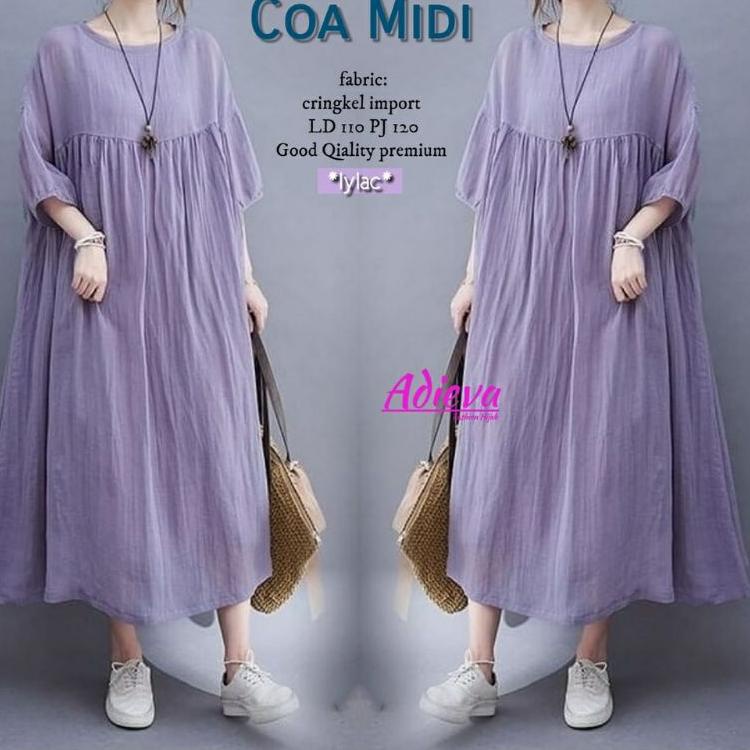 Sale Coa Midi Dress || Party Dress Midi Cringkel Import Premium ||  Pakaian Pesta Kasual