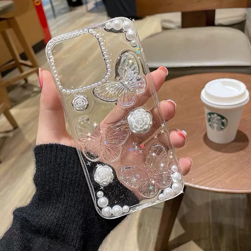 Soft Case TPU Glitter butterfly 3D Cover IPhone 14 Pro Max 13 Pro Max 12 11 Pro Max X Xs Max XR 8 7 Plus SE