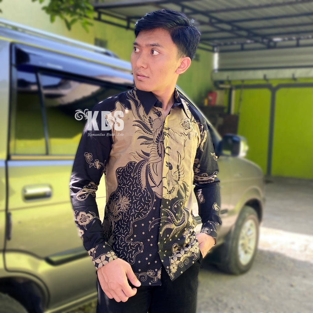 Outer Kemeja Batik Pria Siwi Dara Hitam Lengan Panjang Inner Furing Katun