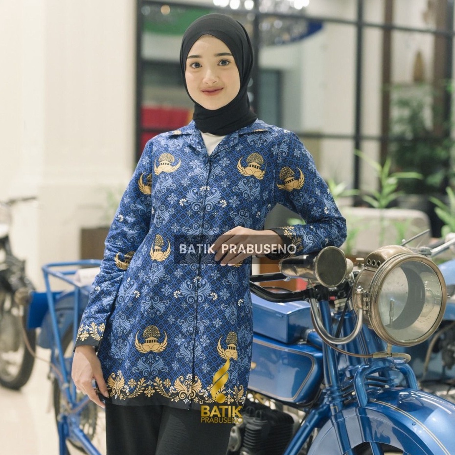 BATIK PRABUSENO KORPRI Blouse Tunik  Modern Baju Wanita Lengan Panjang Lapis Furing Trikot Premium P