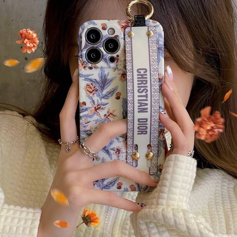 Luxury Gelang Tangan Case IPhone Xr Xs14 Plus Ip Apple IPhone 11 12 13 14 Pro Max Wanita Silikon Cover Phone Casing Christian Dior Daun Bunga