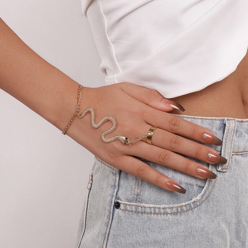 Fancyqube Gelang Cincin Jari Harness Liontin Kupu-Kupu Ular Dapat Disesuaikan Gaya Boho Untuk Wanita
