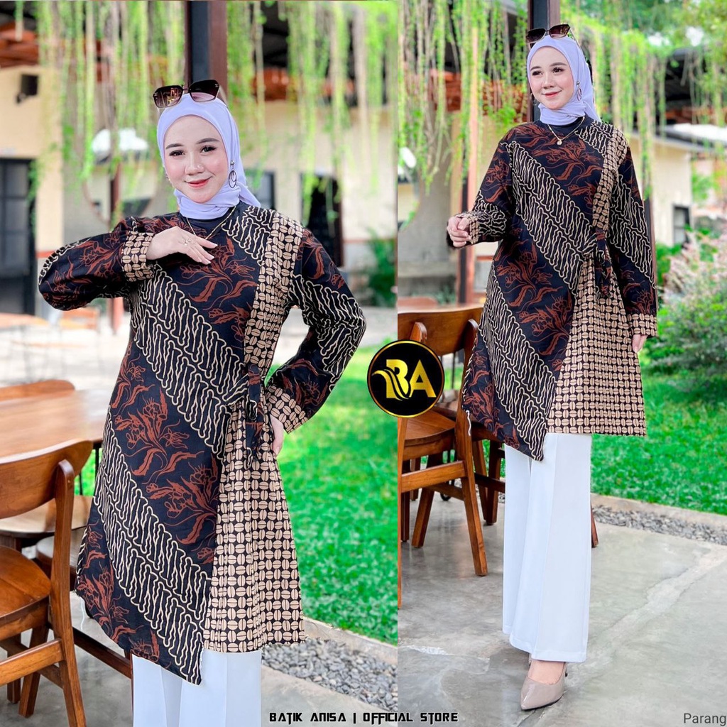 Batik Alina Sabrina Tunik Batik Baju Batik Wanita Modern Atasan Batik Kerja Wanita Lengan Panjang Blouse Batik Kantor Seragam M L XL XXL