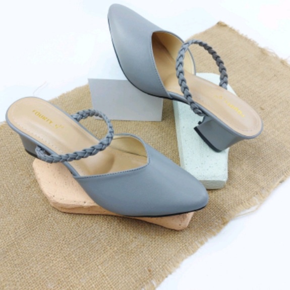 Sepatu Sandal Mules Hak Tinggi 5cm Variasi Tali Kepang Nesanh - NAKAMA Heels Wanita Hak Tinggi (5-8 cm)