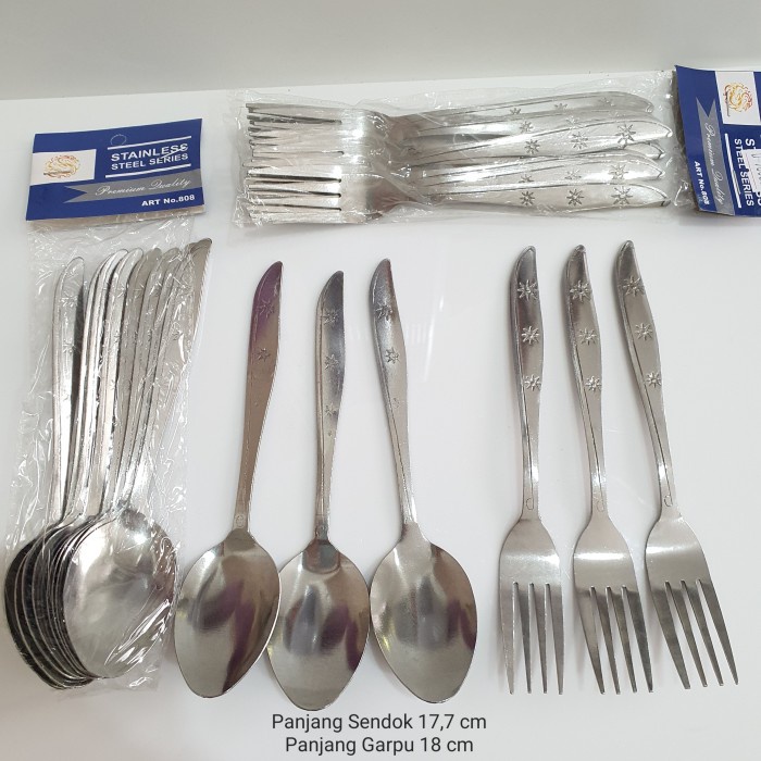 12pc Sendok/Garpu Makan Stainless Premium Tebal Kode 008 Lusinan