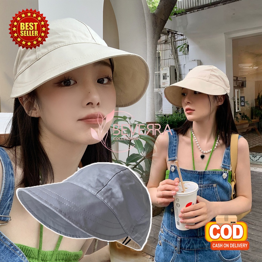 Topi Pantai Korea Visor Anti Sinar UV Pelindung Matahari Bucket Half Aksesoris Fashion Outdoor PTAA