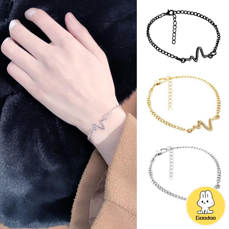 Gelang Rantai Adjustable Simple Model Elektrokardiogram Untuk Pria/Wanita/Pasangan -Doo