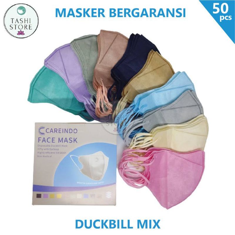 Duckbill warna careindo, flitcare, Y&B, face mask isi 50