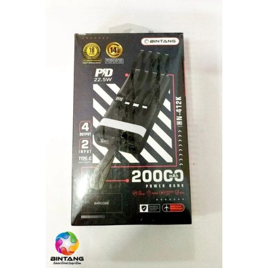 Powerbank 20000 mAh Bintang Quick Charge 3.0 22.5 Watt
