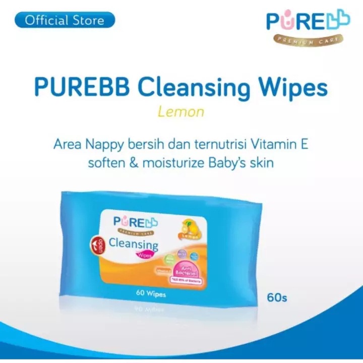 Pure Baby Cleansing Wipes Lemon (60's) /TEA Olive/ tisu bayi