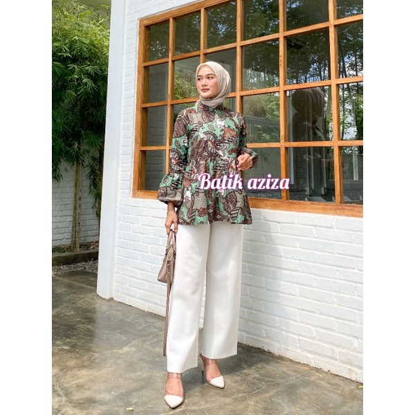 atasan batik wanita kekinian blus batik kancing depan lengan balon by batik aziza