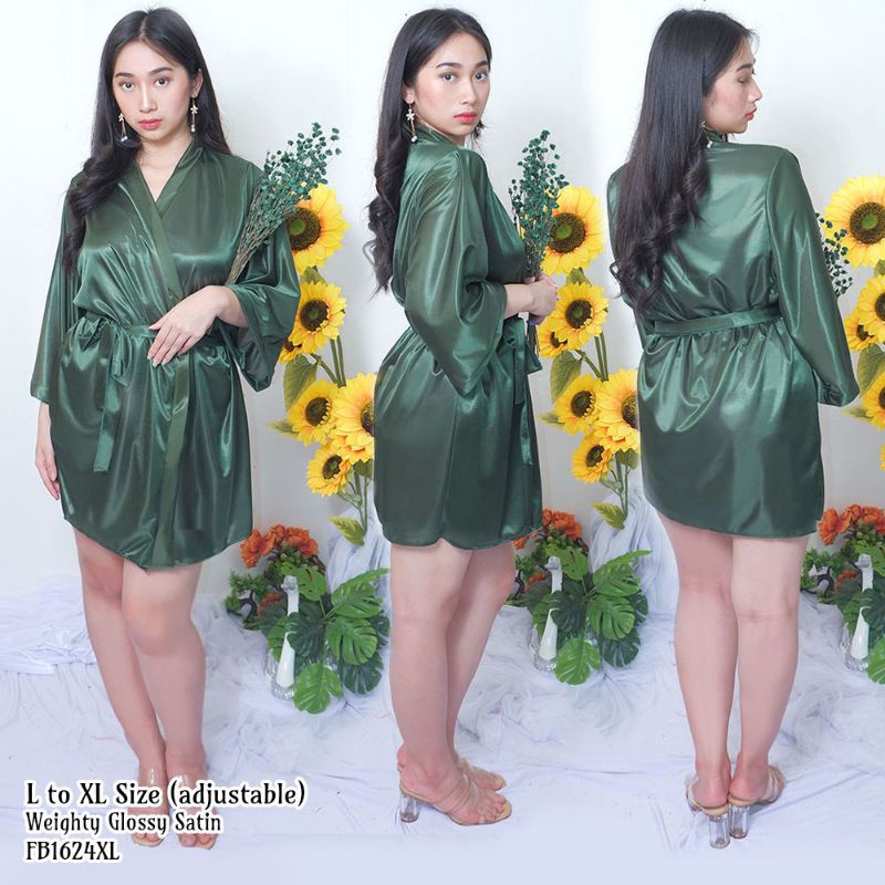 Kimono wanita sexy baju tidur satin bigsize big size jumbo jubah pendek 1624HKIM_XL
