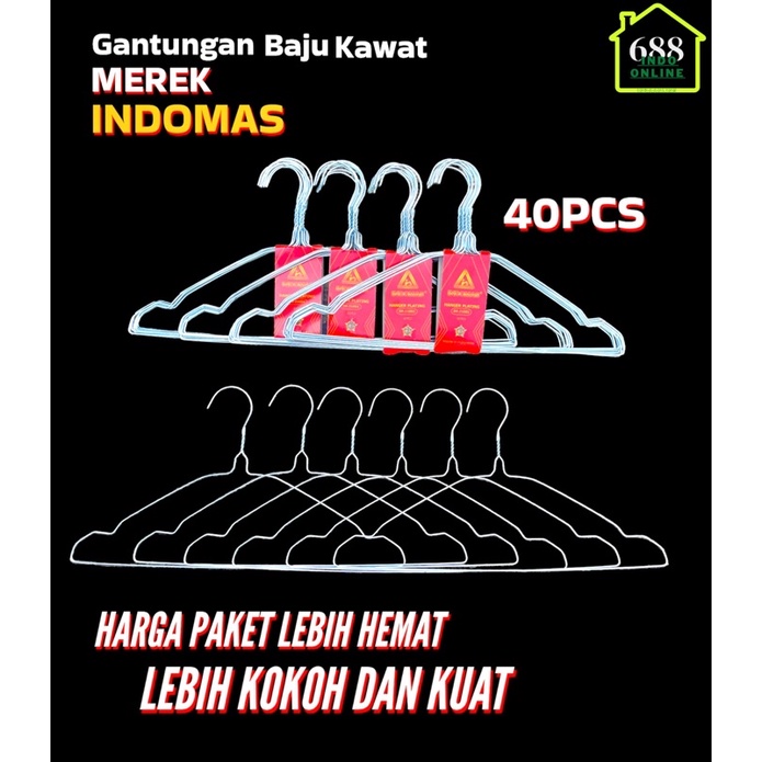 40PCS - HANGER GANTUNGAN BAJU KAWAT DEWASA - GANTUNGAN BAJU ANTI KARAT - SILVER GANTUNGAN