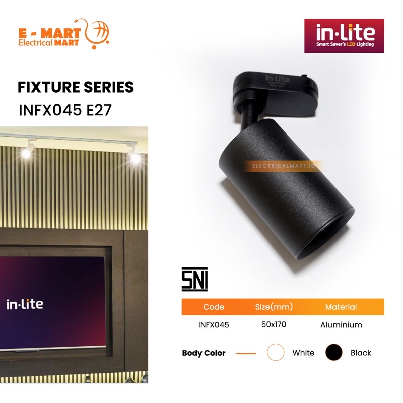 INLITE TRACK LIGHT INFX045 HITAM / INLITE LAMPU TREK PAR16 E27