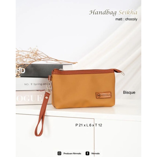 DOMPET WANITA HANDBAG SEIKHA ORIGINAL NIRMALA TAS POUCH BAHAN SINTETIS MINI CLUTCH WARNA BROWNIE COK