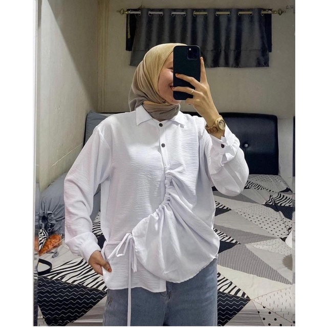 Anola Blouse Crinkle Serut Atasan Wanita Lengan Panjang