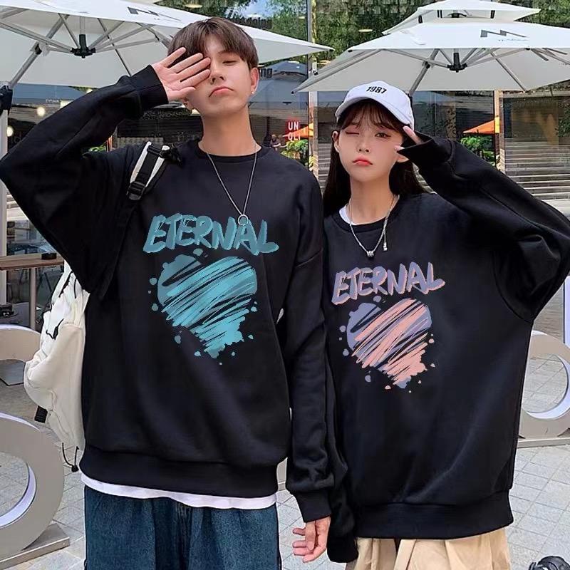 [littlecrab] Sweater Oversize Eternal Love Sweatshirt Couple Sablon Ombre Biru Lilac Crewneck Unisex Cowo Cewe Bahan Tebal Berkualitas Model Polos Aesthetic Korean Style