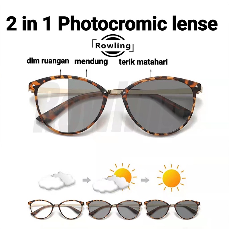 Rowling(pc-295)2 In 1 Kacamata lensa photocromic anti radiasi wanita pria kacamata bingkai Titanium Anti UV   fotocromic