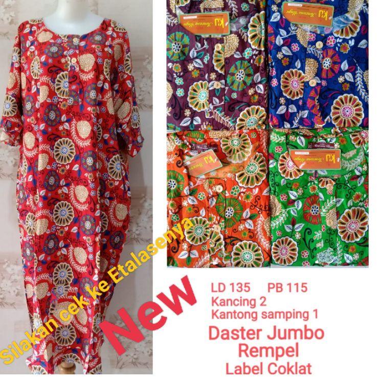 Grosiran--Daster Jumbo Lengan 3/4 Neci Kencana Ungu label hijau