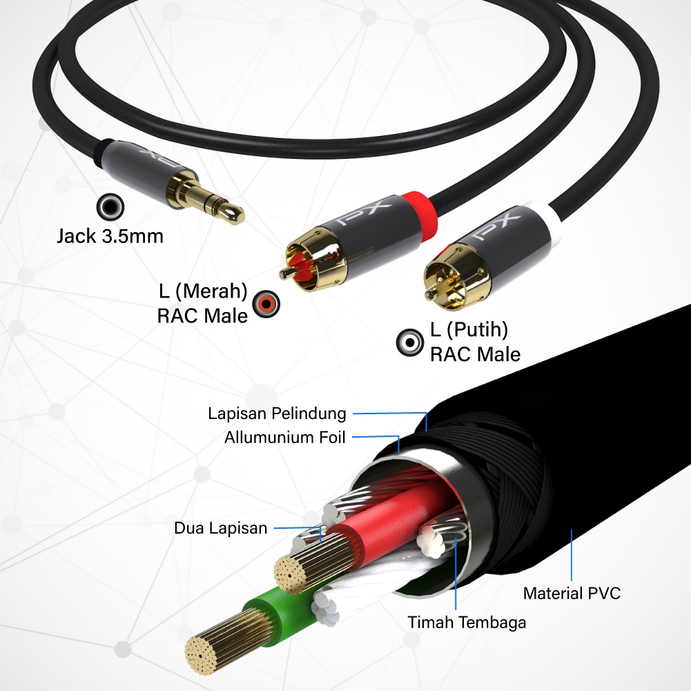 Kabel Aux Audio 3.5mm Male to 2 RCA Male Stereo HiFi 1.5M PX CO-R0115