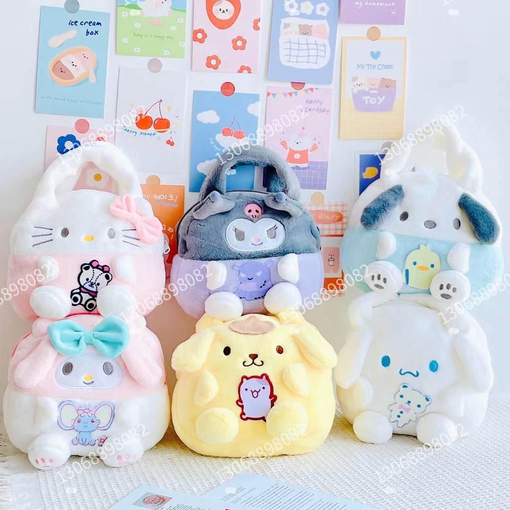 Tas Hand Bag Boneka Cartoon Bahan Plush